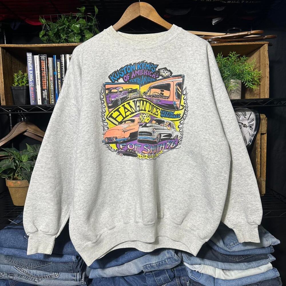Vintage 90s Kustum Kemps Car Show Crewneck Mens XL Grey Racing 1996 Sweatshirt